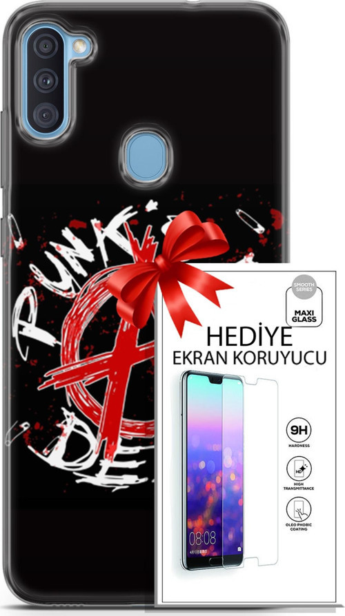 Samsung Galaxy A11 Kılıf Orijinal Seri Punky 15 Punk'S Not Dead Kalın Silikon + Ekran Koruyucu