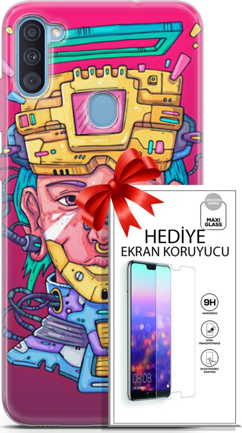 Samsung Galaxy A11 Kılıf Orijinal Seri Punky 02 Robotica Kapak Ve Ekran Koruyucu