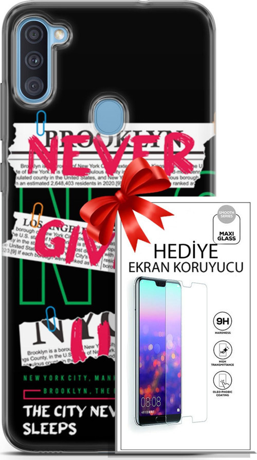 Samsung Galaxy A11 Kılıf Orijinal Seri Punky 21 Never Give Up Darbe Önleyici Kapak + Ön Ekran Koruyucu
