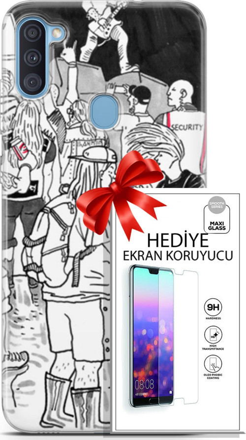 Samsung Galaxy A11 Kılıf Orijinal Seri Punky 17 Party Yumuşak Kılıf + Ekran Koruyucu