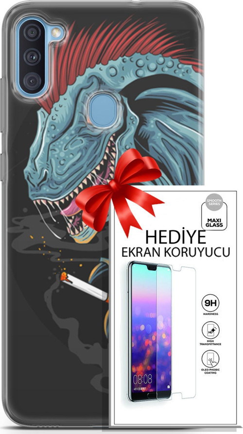 Samsung Galaxy A11 Kılıf Orijinal Seri Punky 19 Dinozor Punk Tam Koruma Kılıf + Ekran Koruyucu