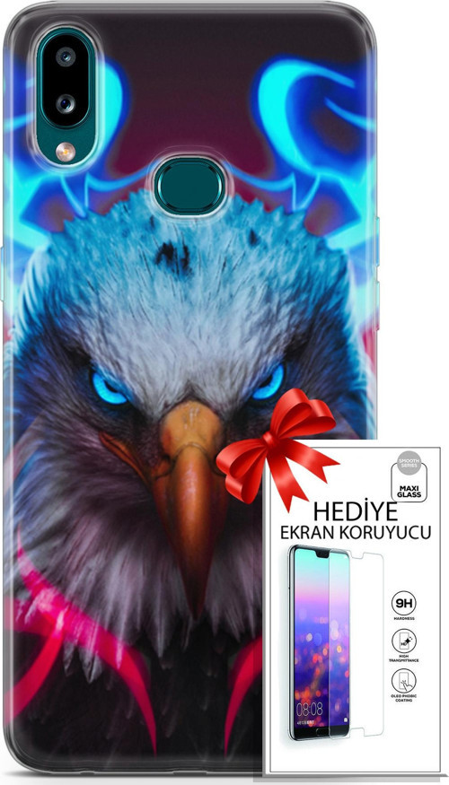 Samsung Galaxy A10S Kılıf Orijinal Seri Algorand 11 Baykuş Sert 4K Baskılı Kılıf + Ekran Koruyucu Fu