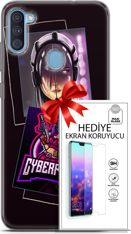 Samsung Galaxy A11 Kılıf Orijinal Seri Cyberpunk 10 Cyber Kız Full Hd Kılıf + Ekran Koruyucu