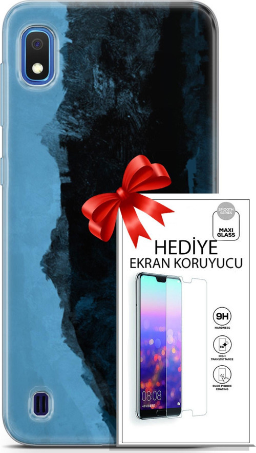 Samsung Galaxy A10 Kılıf Orijinal Seri Nature 24 Mavi Siyah Darbe Emici Kılıf + Ekran Koruyucu