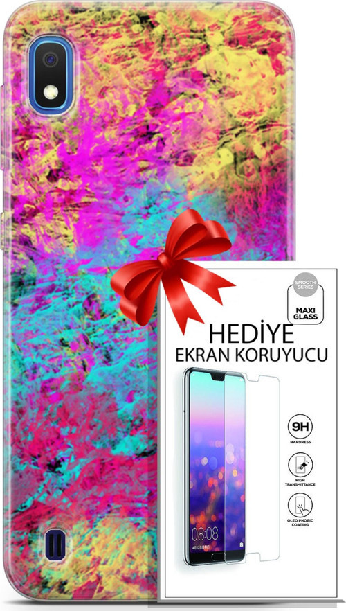 Samsung Galaxy A10 Kılıf Orijinal Seri Nature 29 Çok Renkli Leke Tutmaz Kapak + Ekran Koruyucu