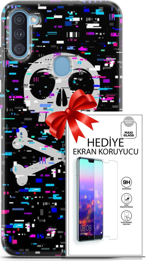 Samsung Galaxy A11 Kılıf Orijinal Seri Cyberpunk 01 Kurukafa Telefon Kılıfı + Ekran Koruyucu
