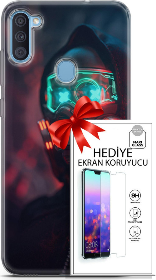 Samsung Galaxy A11 Kılıf Orijinal Seri Cyberpunk 03 Vr Maske Arka Kapak + Ekran Koruyucu