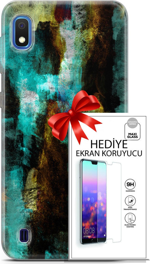 Samsung Galaxy A10 Kılıf Orijinal Seri Nature 12 Kahve Yeşil Tasarım Kılıf + Ekran Koruyucu