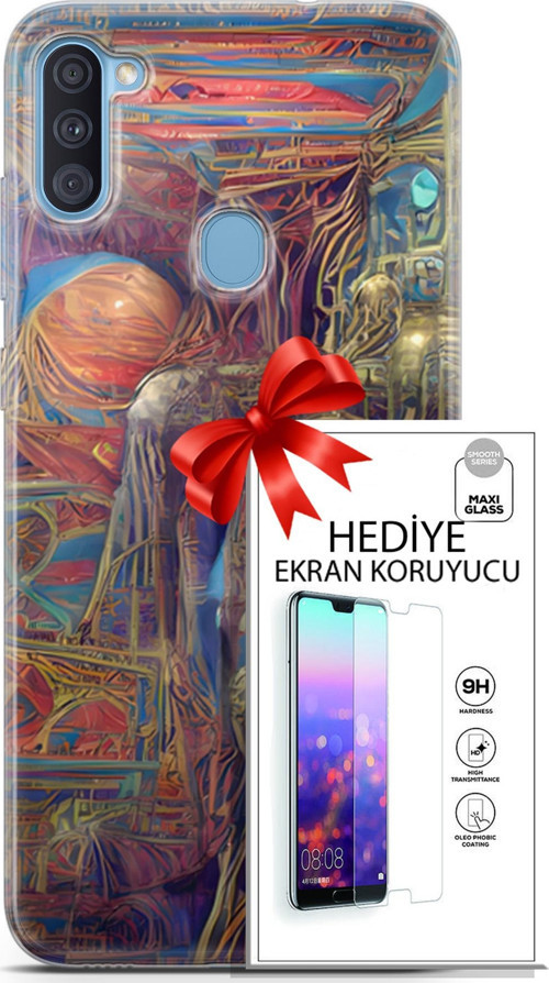 Samsung Galaxy A11 Kılıf Orijinal Seri Cyberpunk 18 Parapsikoloji Parlak Kılıf + Ekran Koruyucu Full