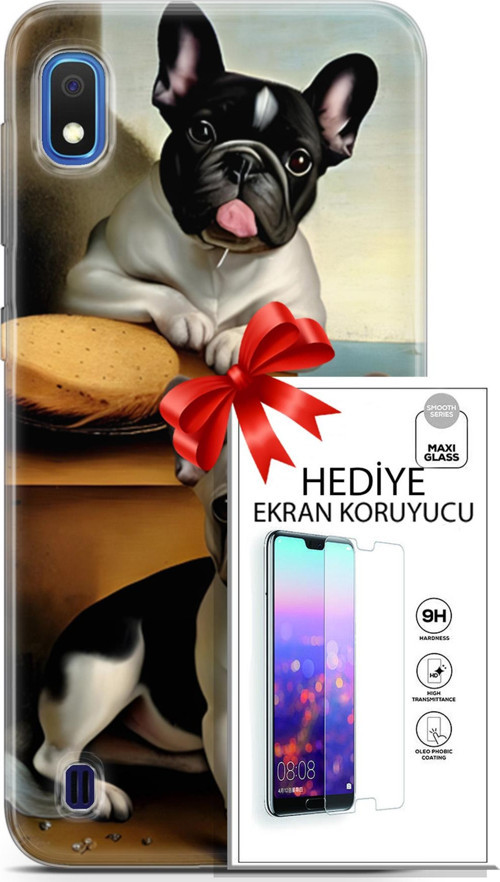Samsung Galaxy A10 Kılıf Orijinal Seri Dogs 28 Fransız Bulldog İz Bırakmayan Kılıf + Ön Ekran Koruyucu