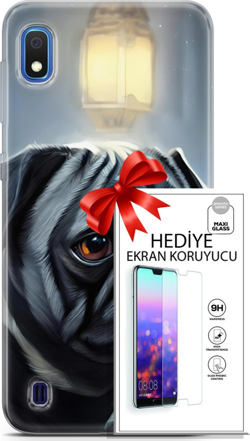 Samsung Galaxy A10 Kılıf Orijinal Seri Dogs 30 Pug Kenarları Şeffaf Kapak Ve Ekran Koruyucu