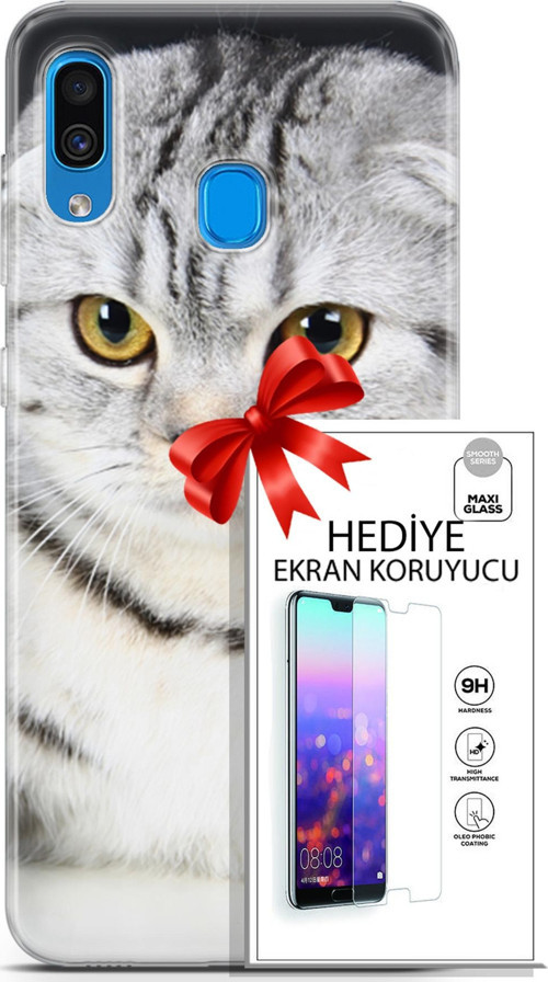Samsung Galaxy A20 Kılıf Orijinal Seri Scotish-British 18 British Beyaz Parlak Kılıf + Ekran Koruyucu