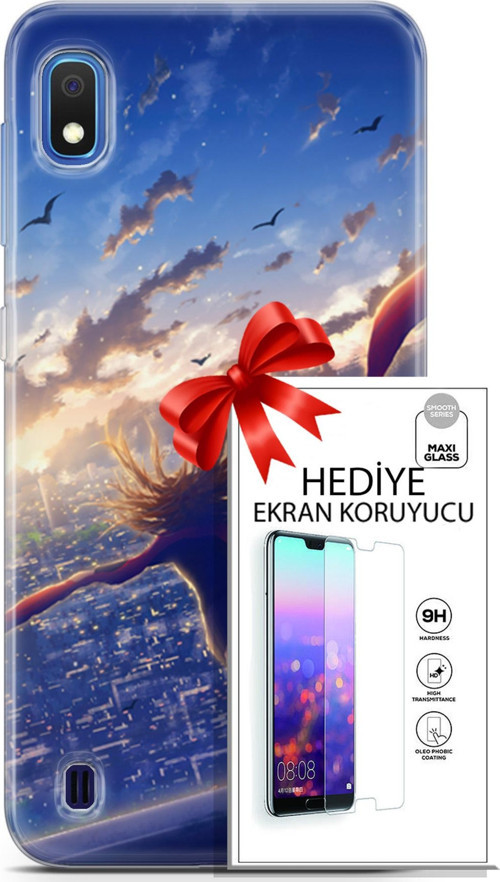 Samsung Galaxy A10 Kılıf Orijinal Seri Fantasy 03 Kuşlar Kız Arka Kapak + Ekran Koruyucu
