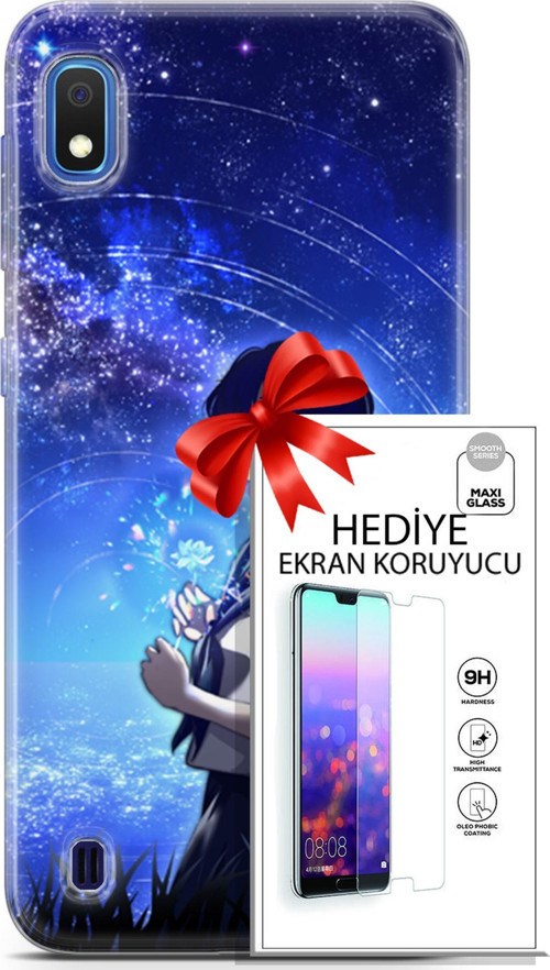 Samsung Galaxy A10 Kılıf Orijinal Seri Fantasy 01 Çiçekli Kız Telefon Kılıfı + Ekran Koruyucu