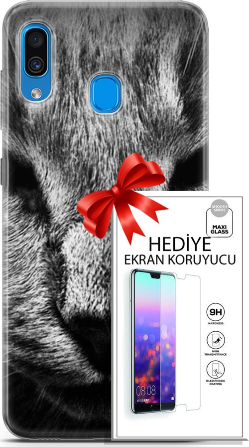 Samsung Galaxy A20 Kılıf Orijinal Seri Scotish-British 23 Gri Detay Kedi Telefon Kabı Ve Ekran Koruyucu