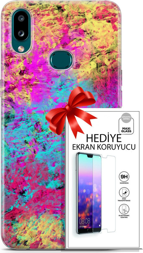 Samsung Galaxy A10S Kılıf Orijinal Seri Nature 29 Çok Renkli Leke Tutmaz Kapak + Ekran Koruyucu