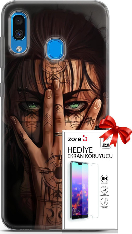 Samsung Galaxy A20 Kılıf Orijinal Seri Supers 22 Eren Yeager Kap + Ekran Koruyucu