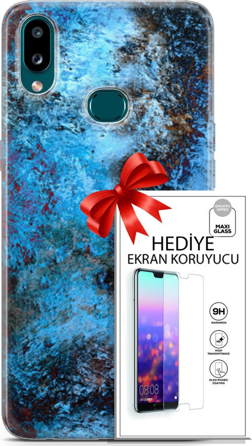Samsung Galaxy A10S Kılıf Orijinal Seri Nature 27 Rengarenk Lazer Kesim Silikon Ekran Koruyucu
