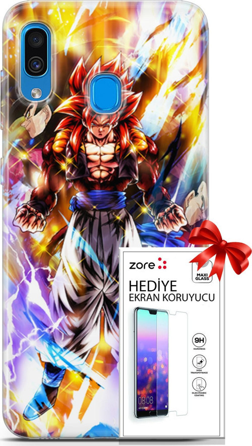 Samsung Galaxy A20 Kılıf Orijinal Seri Supers 24 Goku Wallpaper Darbe Emici Kılıf + Ekran Koruyucu