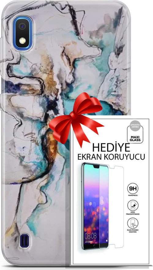 Samsung Galaxy A10 Kılıf Orijinal Seri Soul 11 Turkuaz 4K Baskılı Kılıf + Ekran Koruyucu Full Koruma