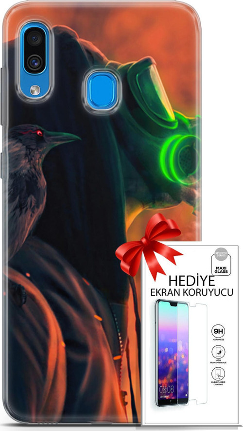 Samsung Galaxy A20 Kılıf Orijinal Seri Algorand 01 Gaz Maskeli Telefon Kılıfı + Ekran Koruyucu