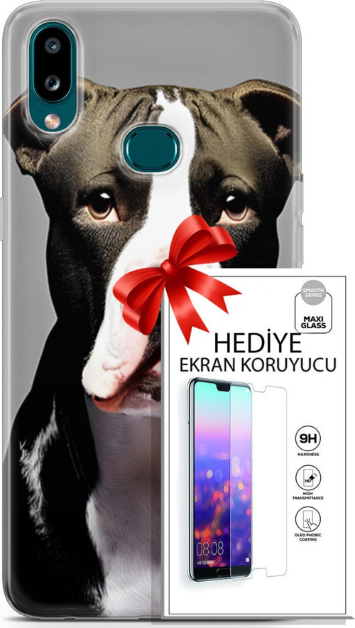 Samsung Galaxy A10S Kılıf Orijinal Seri Dogs 24 American Pitbull Darbe Emici Kılıf + Ekran Koruyucu