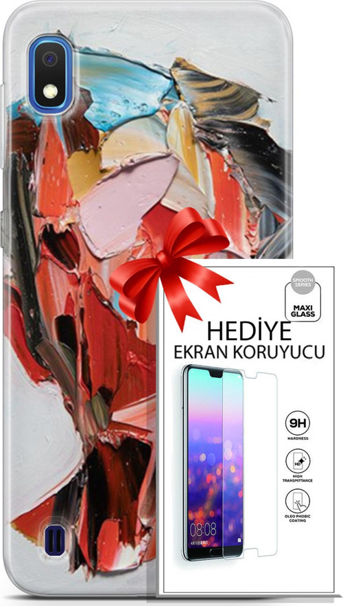 Samsung Galaxy A10 Kılıf Orijinal Seri Soul 09 Pembe Kırmızı Mavi Uv Kılıf Ve Ekran Koruyucu