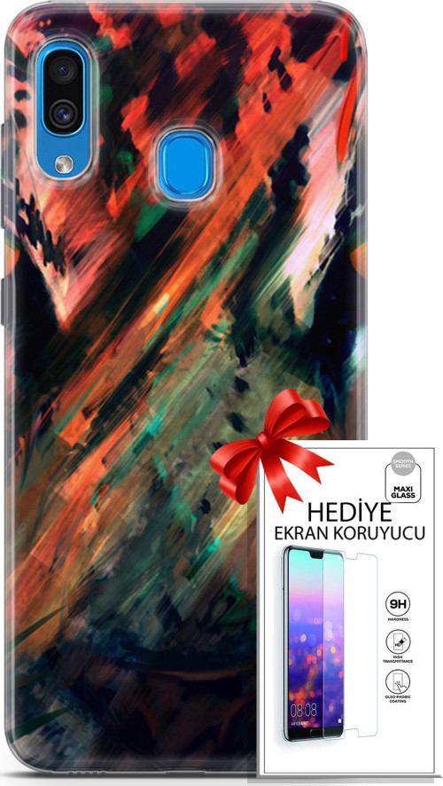 Samsung Galaxy A20 Kılıf Orijinal Seri Algorand 20 Kırmızı Yeşil Renkli Kılıf Ekran Koruyucu