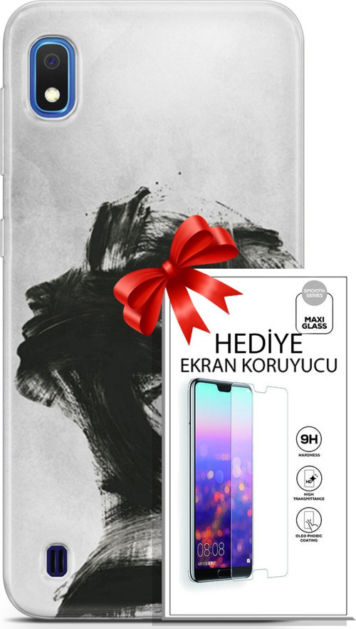 Samsung Galaxy A10 Kılıf Orijinal Seri Soul 05 Karakalem Koruma Kılıfı + Ekran Koruyucu