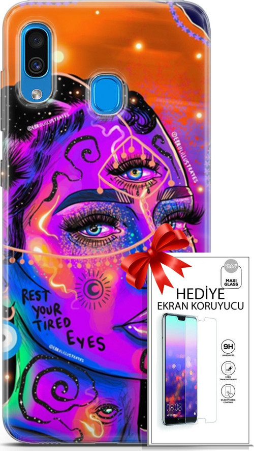 Samsung Galaxy A20 Kılıf Orijinal Seri Cardano 04 Rest Your Tired Silikon Kılıf + Ekran Koruyucu Ful
