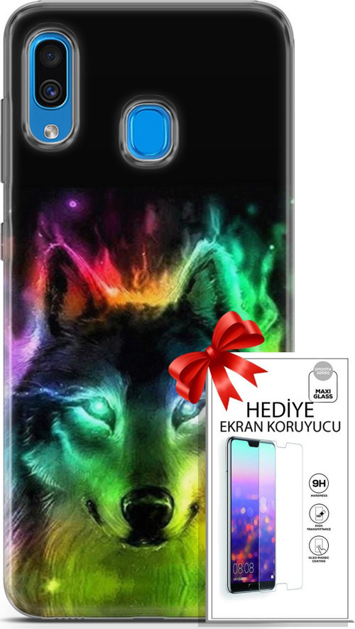 Samsung Galaxy A20 Kılıf Orijinal Seri Cardano 15 Kurt Neon Kalın Silikon + Ekran Koruyucu
