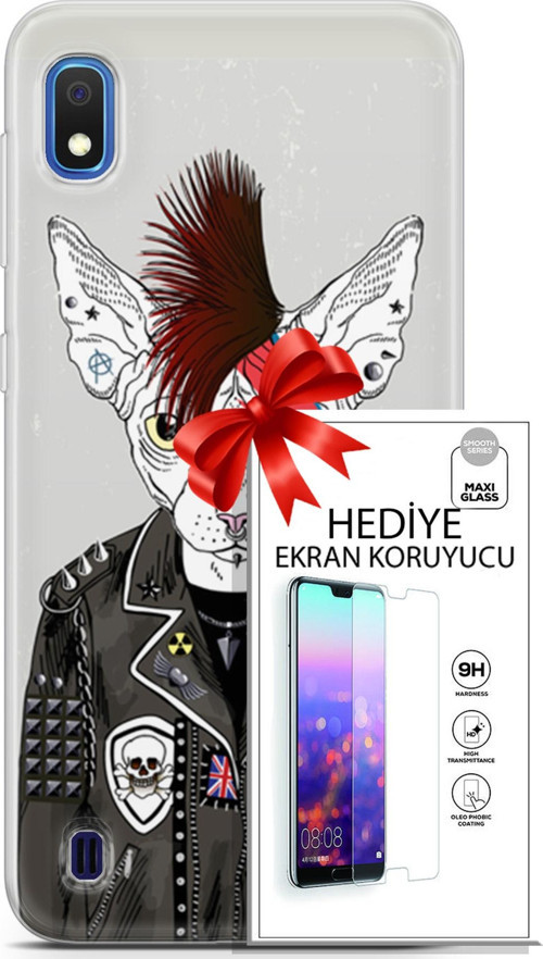 Samsung Galaxy A10 Kılıf Orijinal Seri Punky 06 Punk Kedi Sfenks Koruyucu Kapak Ekran Koruyucu