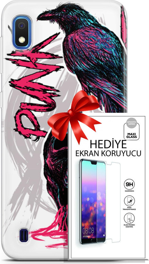 Samsung Galaxy A10 Kılıf Orijinal Seri Punky 03 Karga İskelet Arka Kapak + Ekran Koruyucu