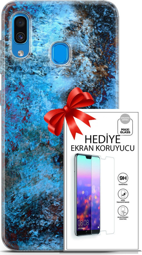 Samsung Galaxy A20 Kılıf Orijinal Seri Nature 27 Rengarenk Lazer Kesim Silikon Ekran Koruyucu