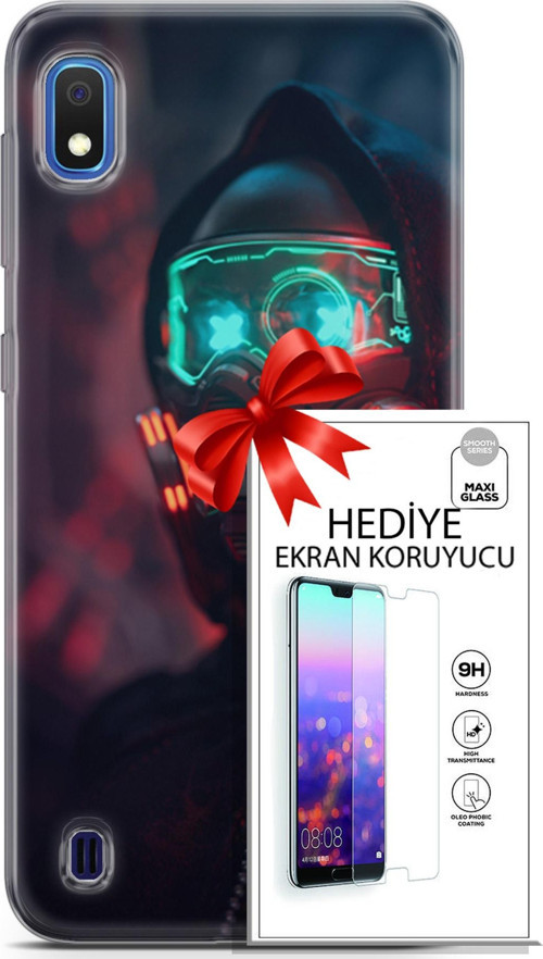 Samsung Galaxy A10 Kılıf Orijinal Seri Cyberpunk 03 Vr Maske Arka Kapak + Ekran Koruyucu
