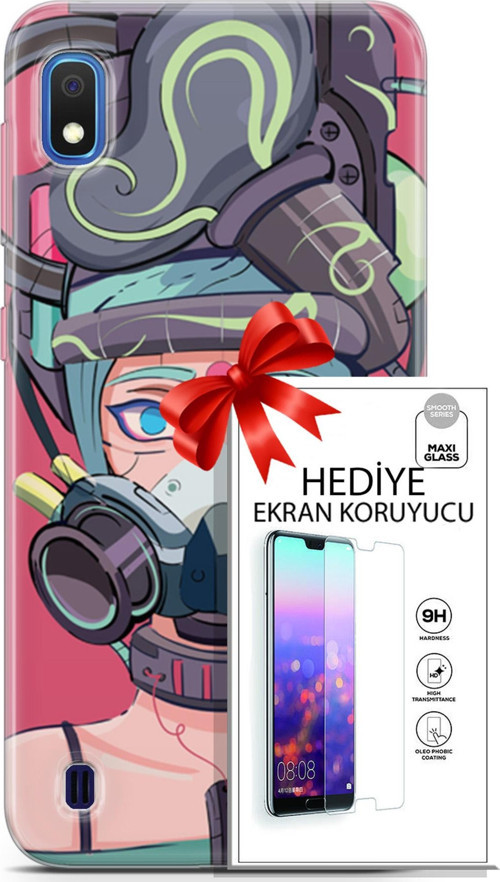 Samsung Galaxy A10 Kılıf Orijinal Seri Cyberpunk 06 Gaz Maskesi Koruyucu Kapak Ekran Koruyucu