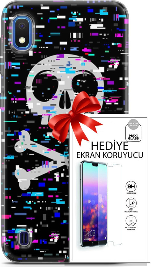 Samsung Galaxy A10 Kılıf Orijinal Seri Cyberpunk 01 Kurukafa Telefon Kılıfı + Ekran Koruyucu