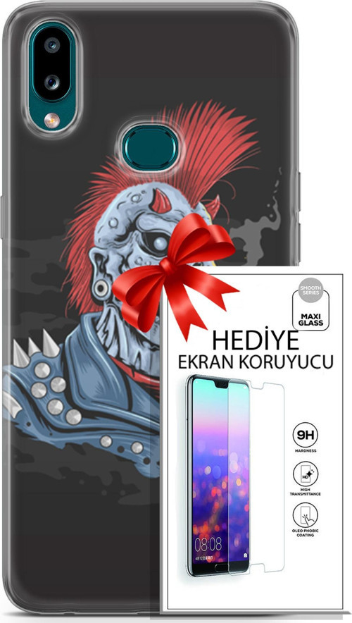 Samsung Galaxy A10S Kılıf Orijinal Seri Punky 04 Punk Skeleton Silikon Kılıf + Ekran Koruyucu Full Koruma