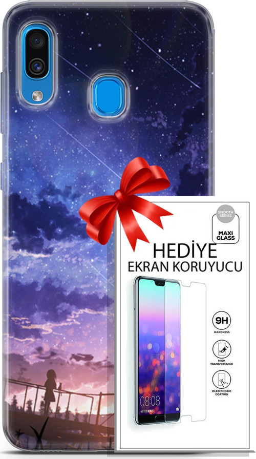 Samsung Galaxy A20 Kılıf Orijinal Seri Fantasy 09 Kayan Yıldızlar Uv Kılıf Ve Ekran Koruyucu
