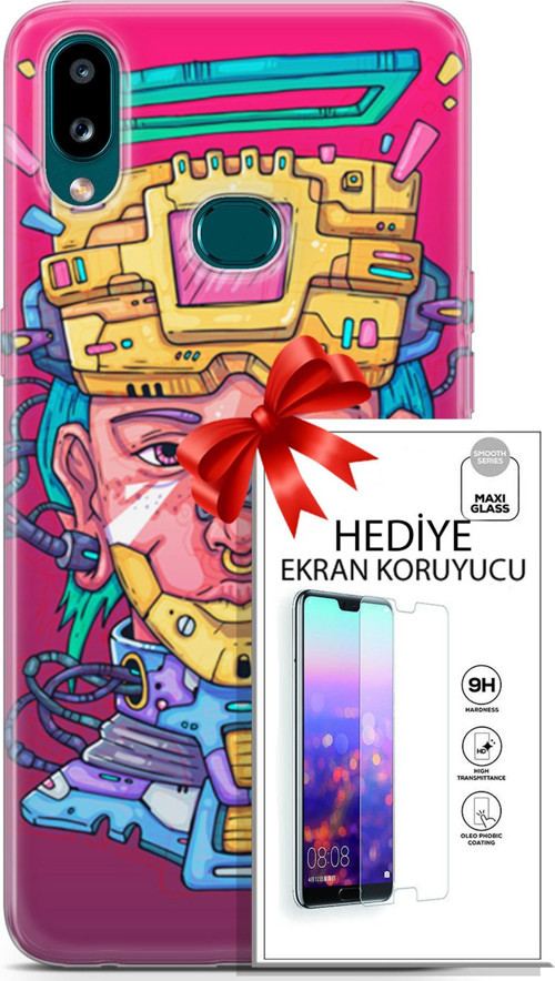 Samsung Galaxy A10S Kılıf Orijinal Seri Punky 02 Robotica Kapak Ve Ekran Koruyucu
