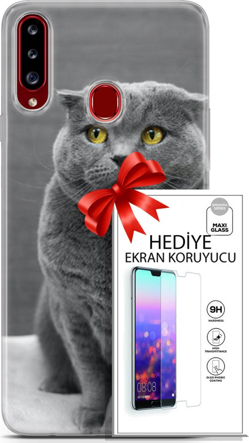 Samsung Galaxy A20S Kılıf Orijinal Seri Scotish-British 17 Scottish Duman Gri Yumuşak Kılıf + Ekran Koruyucu