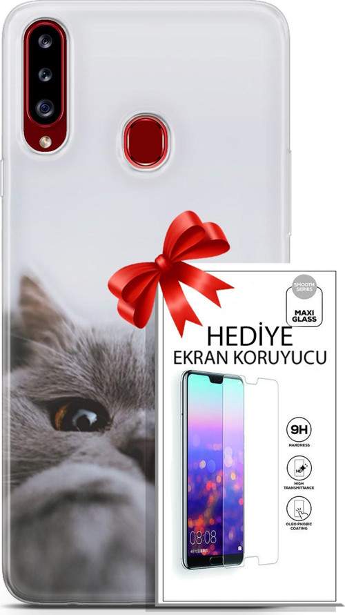Samsung Galaxy A20S Kılıf Orijinal Seri Scotish-British 08 Sevimli Kedi Baskılı Kılıf + Ekran Koruyucu