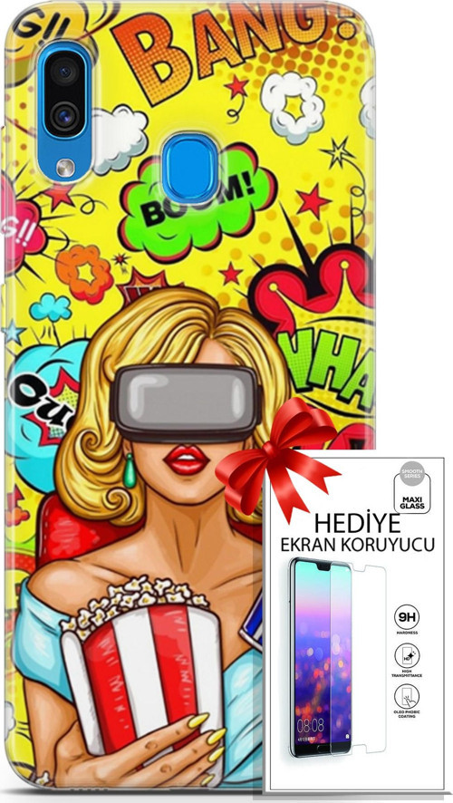 Samsung Galaxy A20 Kılıf Orijinal Seri Bounce 27 Jody King Lazer Kesim Silikon Ekran Koruyucu