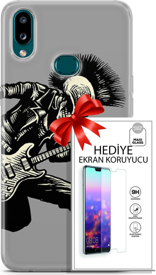Samsung Galaxy A10S Kılıf Orijinal Seri Punky 07 Punk Gitarist Desenli Kılıf + Ön Ekran Koruyucu
