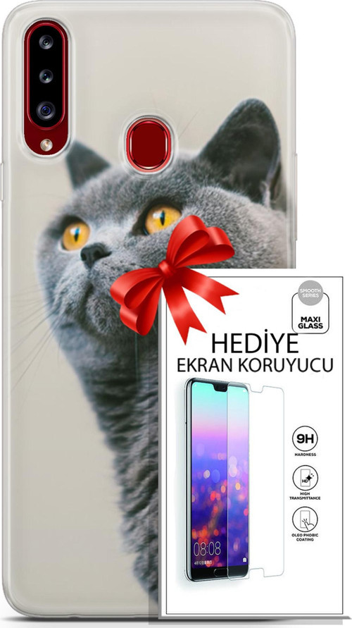 Samsung Galaxy A20S Kılıf Orijinal Seri Scotish-British 05 Gri Scottish Koruma Kılıfı + Ekran Koruyucu
