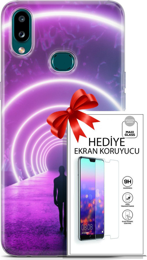 Samsung Galaxy A10S Kılıf Orijinal Seri Cyberpunk 26 Daire Neon Soft Kapak + Ekran Koruyucu
