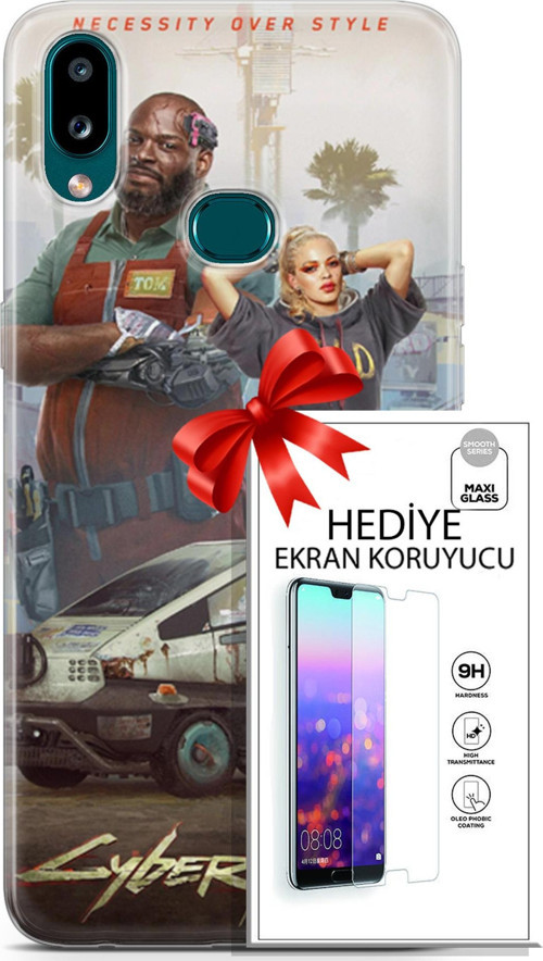 Samsung Galaxy A10S Kılıf Orijinal Seri Cyberpunk 21 2077 Darbe Önleyici Kapak + Ön Ekran Koruyucu