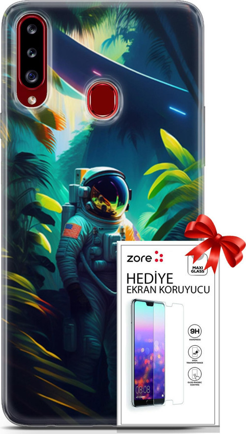 Samsung Galaxy A20S Kılıf Orijinal Seri Supers 10 Astronot Full Hd Kılıf + Ekran Koruyucu
