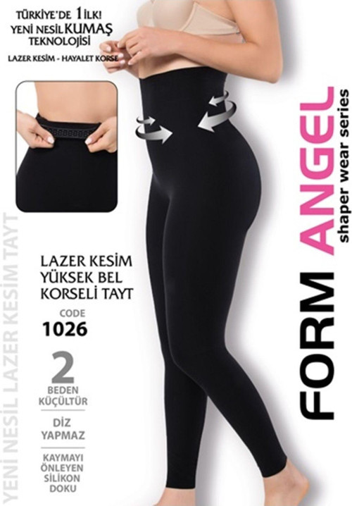 Lazer Kesim Yüksek Bel Korseli Tayt 2 Beden Küçül Diz Yapmaz Kaymaz Silikon Doku Hayalet Korse Tayt Siyah 3XL