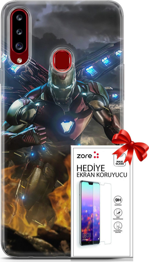 Samsung Galaxy A20S Kılıf Orijinal Seri Supers 30 Iron Man Kenarları Şeffaf Kapak Ve Ekran Koruyucu